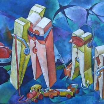 Painting titled "Addio alle rondini" by Mario Venza, Original Artwork