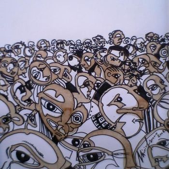 Schilderij getiteld "multidão" door Mário Fresco, Origineel Kunstwerk, Architectuur