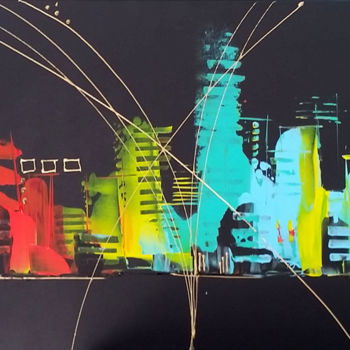 "black-rainbow-city.…" başlıklı Tablo Marion Capdevila tarafından, Orijinal sanat, Akrilik