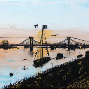 Painting titled "SUNSET BRIDGE" by Marion Capdevila, Original Artwork, Acrylic