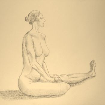 Drawing titled "Nu assis de profil" by Marion Carralero, Original Artwork