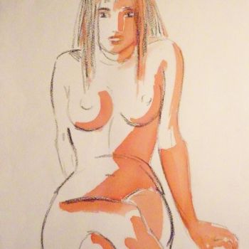 Drawing titled "femme nue assise de…" by Marion Carralero, Original Artwork, Chalk