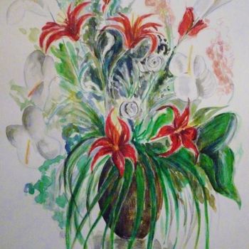 Painting titled "bouquet de fleurs a…" by Marion Carralero, Original Artwork, Watercolor