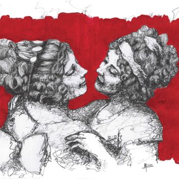 Pittura intitolato "Deux Femmes" da Marion Brocarel, Opera d'arte originale, Pennarello