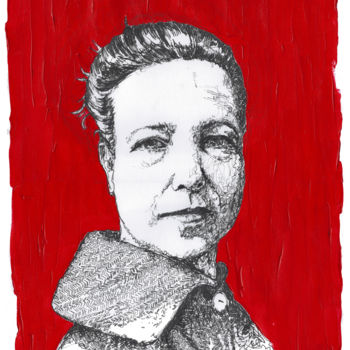 Disegno intitolato "Simone de Beauvoir" da Marion Brocarel, Opera d'arte originale, Pennarello