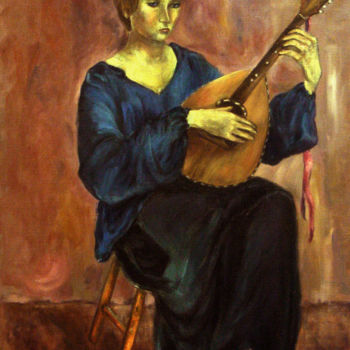 Картина под названием "Girl playing the ma…" - Michelangelo Verso, Подлинное произведение искусства, Масло