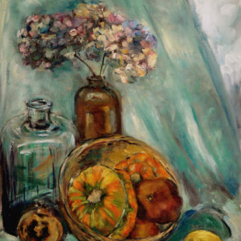 Painting titled "Gourds and flowers" by Michelangelo Verso, Original Artwork, Oil