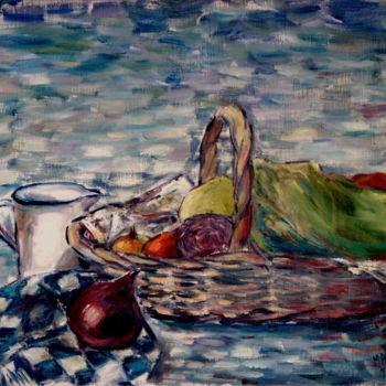 Картина под названием "Basket with vegetab…" - Michelangelo Verso, Подлинное произведение искусства, Масло