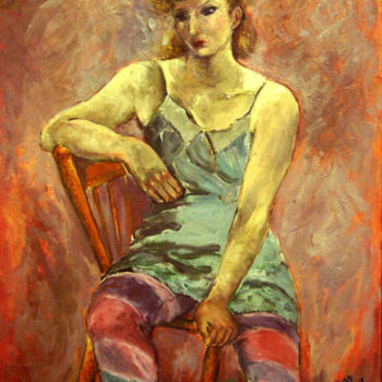 Malerei mit dem Titel "Girl on chair" von Michelangelo Verso, Original-Kunstwerk, Öl