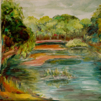 Painting titled "A little lake near…" by Michelangelo Verso, Original Artwork, Oil