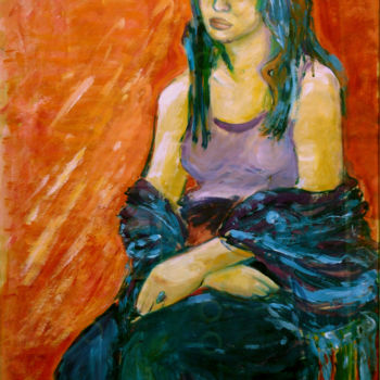 Картина под названием "Young woman sitting…" - Michelangelo Verso, Подлинное произведение искусства, Гуашь