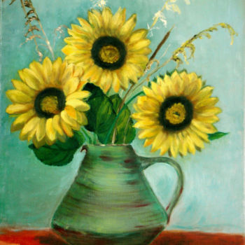 Картина под названием "Sunflowers" - Michelangelo Verso, Подлинное произведение искусства, Масло