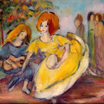 Malerei mit dem Titel "Girls playing and d…" von Michelangelo Verso, Original-Kunstwerk, Öl