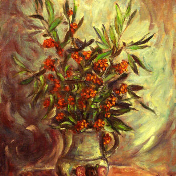 Painting titled "Red berries in vase" by Michelangelo Verso, Original Artwork, Oil