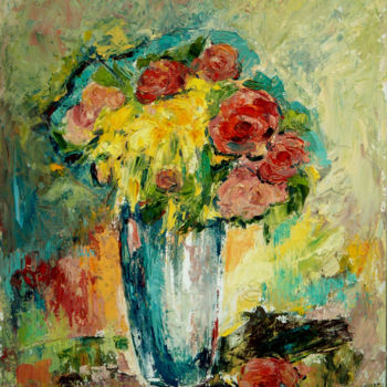 Картина под названием "Vase with flowers" - Michelangelo Verso, Подлинное произведение искусства, Масло