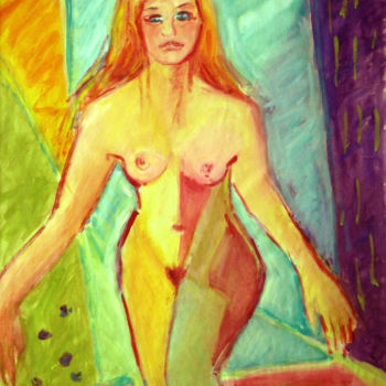 「Nude girl (fantasy)」というタイトルの絵画 Michelangelo Versoによって, オリジナルのアートワーク, グワッシュ水彩画