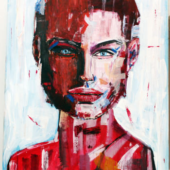 Painting titled "La mujer de rojo" by Mario Navarrete, Original Artwork, Acrylic