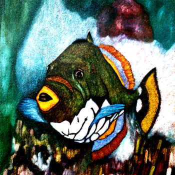 Картина под названием "Pesce" - Marisa Basile, Подлинное произведение искусства, Масло