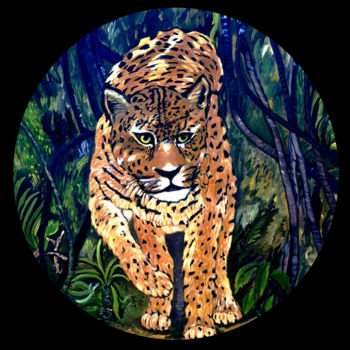 Painting titled "Leopardo cerchio" by Marisa Basile, Original Artwork, Oil