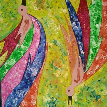 Pintura titulada "Due uccelli" por Marisol Pita, Obra de arte original, Acrílico Montado en Panel de madera