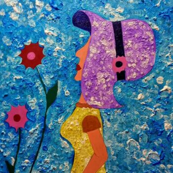 Painting titled "Mujer con sombrero" by Marisol Pita, Original Artwork, Acrylic