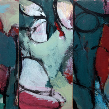 Collages titulada "Azules y Rojos 1" por Marisu Solís, Obra de arte original