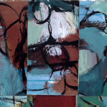 Collagen mit dem Titel "Azules y Rojos 2" von Marisu Solís, Original-Kunstwerk