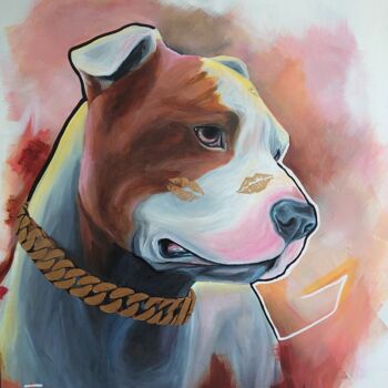 Painting titled "Kiss for a Dog" by Marit Symalla, Original Artwork, Acrylic Mounted on Wood Stretcher frame