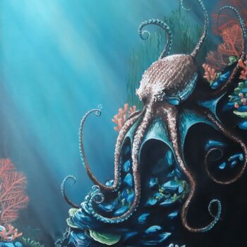 Malarstwo zatytułowany „Der Oktopus” autorstwa Marit Symalla, Oryginalna praca, Akryl Zamontowany na Drewniana rama noszy