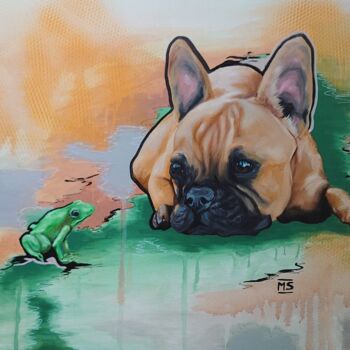 Peinture intitulée "Frosch und Frenchie" par Marit Symalla, Œuvre d'art originale, Acrylique