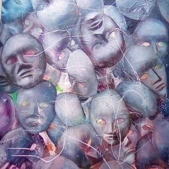 Pintura titulada "Envol de masques" por Marie-Thérèse Aguilar, Obra de arte original, Oleo