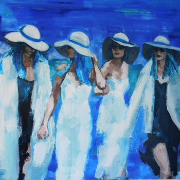 Painting titled "Four Goddesses" by Marittie De Villiers, Original Artwork, Acrylic Mounted on Wood Stretcher frame