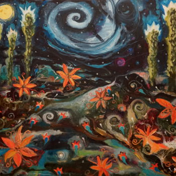 Painting titled "Night flowers" by Marius Abramavicius, Original Artwork, Oil