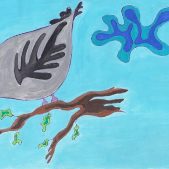 Malarstwo zatytułowany „Bird on a branch” autorstwa Marian Bogatu, Oryginalna praca, Tempera