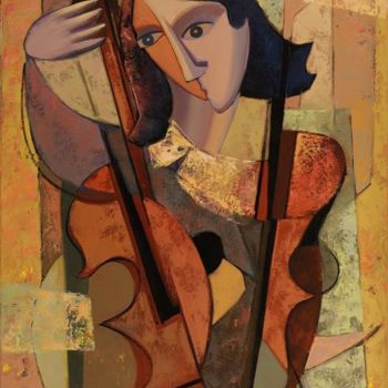 Malerei mit dem Titel "La femme au violonc…" von Marius Zabinski, Original-Kunstwerk