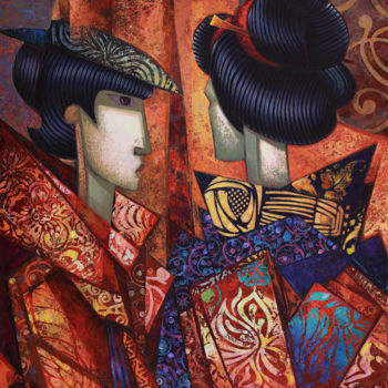 Malerei mit dem Titel "Fusion japonais" von Marius Zabinski, Original-Kunstwerk, Öl