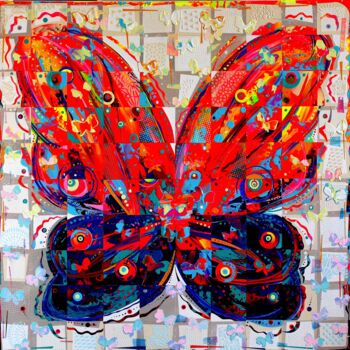 Painting titled "ATOMIC BUTTERFLY" by Marius  Zabinski  Officiel, Original Artwork, Acrylic Mounted on Wood Stretcher frame