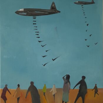 Painting titled "Bombs birds of free…" by Mariusz Makula, Original Artwork, Oil