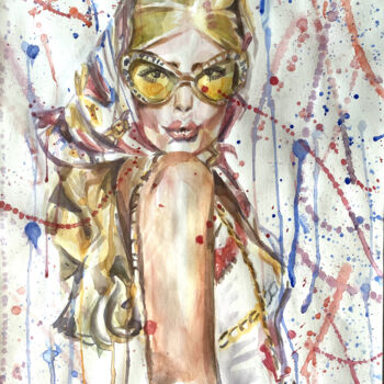 Schilderij getiteld "Moschino sweet girl" door Mariya Bogdanova, Origineel Kunstwerk, Aquarel