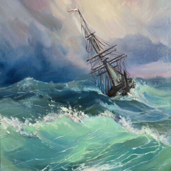 Painting titled "Storm (based on Aiv…" by Mariya Bogdanova, Original Artwork, Oil Mounted on Wood Stretcher frame