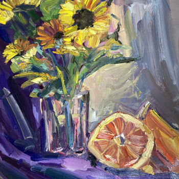 Pittura intitolato "Sunflowers and grap…" da Mariya Bogdanova, Opera d'arte originale, Olio