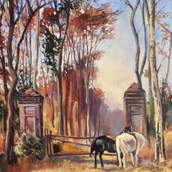 Painting titled "Autumn in the park" by Mariya Bogdanova, Original Artwork, Oil Mounted on Wood Stretcher frame