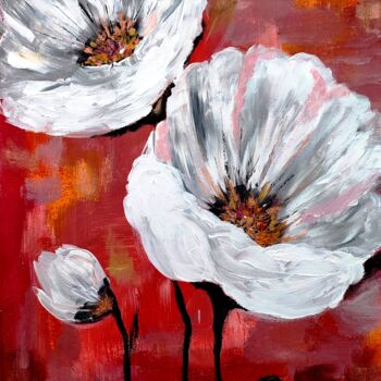 Pittura intitolato "White flowers on a…" da Mariya Missonova, Opera d'arte originale, Acrilico