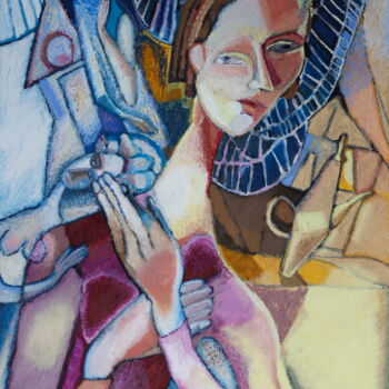 Painting titled "Träumende Frauen" by Mariya Naydis, Original Artwork, Oil Mounted on Wood Panel