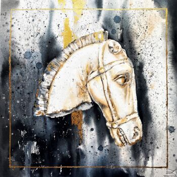 Pintura intitulada "Antique horse head" por Mariya Volynskih, Obras de arte originais, Aquarela
