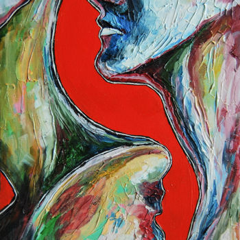 Schilderij getiteld "Portraits on red" door Mariya Markina, Origineel Kunstwerk, Olie