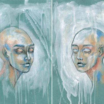 Rysunek zatytułowany „Two portraits of ca…” autorstwa Mariya Markina, Oryginalna praca, Pastel