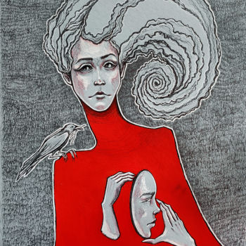 Desenho intitulada "The girl, the bird…" por Mariya Markina, Obras de arte originais, Canetac de aerossol