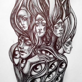 Dibujo titulada "Abdominal pain" por Mariya Markina, Obra de arte original, Bolígrafo