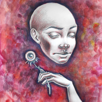 Рисунок под названием "Portrait with a flo…" - Mariya Markina, Подлинное произведение искусства, Цветные карандаши